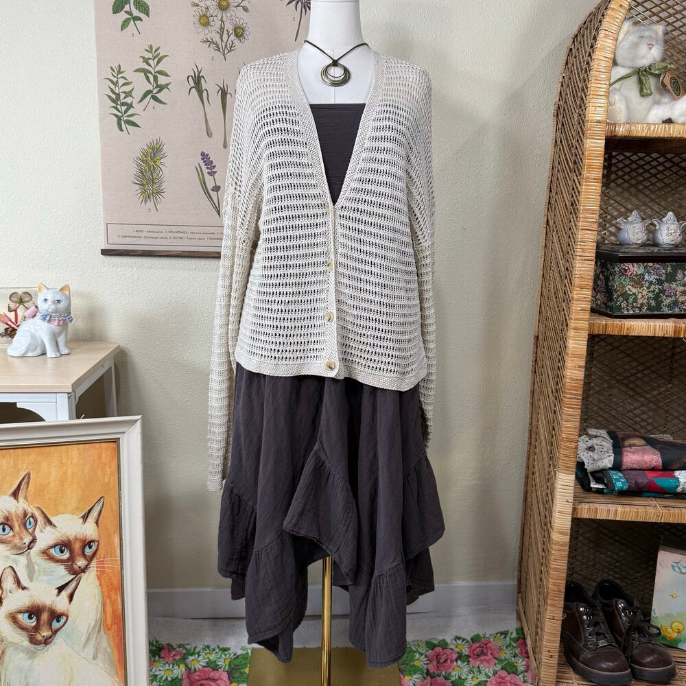 Open Knit Cardigan Sweater Coastal Cowgirl Forest Mori Kei Fairy Grunge Boho XL